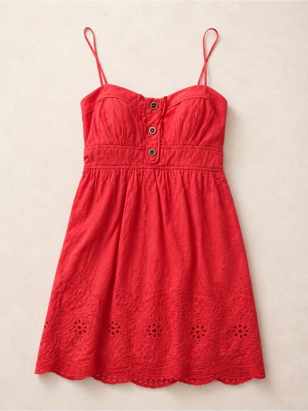 Jodi Kristopher Coral Eyelet Sundress with Button Front / Fits Size Small
